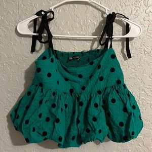 ZARA green polka dot flounce cropped top